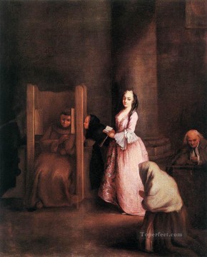 Pietro Longhi Painting - La Confesión escenas de vida Pietro Longhi